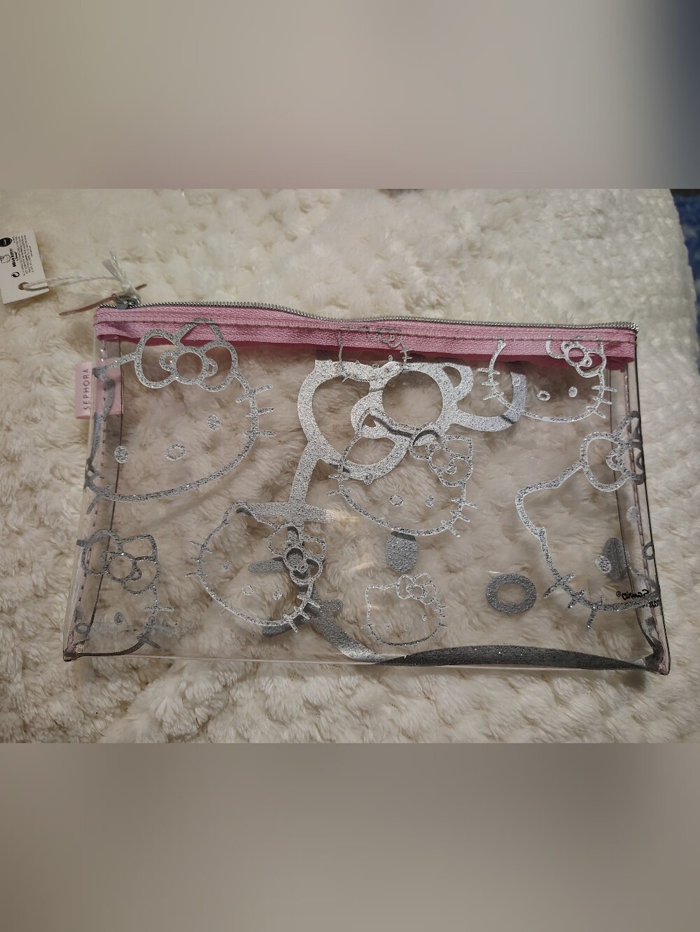 Sephora Clear Hello Kitty Cosmetic Pouch - Pink and Silver
